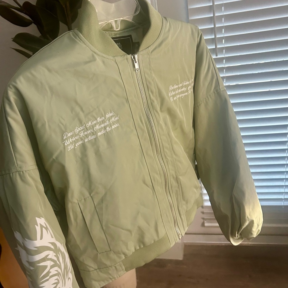 Darc Sport Light Green Bomber Jacket with White Embroidery